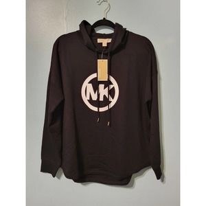NWT Womens MK Logo Long Sleeve Black Hooded Sweatshirt. Size Large.